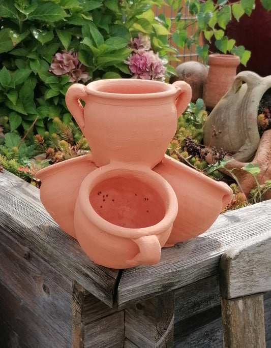 Neu !! Schöner Kräutertopf mit Henkel ca. 25 cm x 25 cm aus rotem Terracotta Terrakotta Erdbeertopf