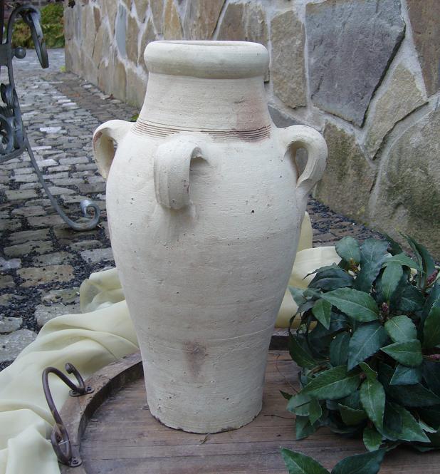 2. Wahl Aktion ! Amphore mit 4 Henkeln ca. 40 cm hoch aus weißgrauen Terracotta Krug Vase Wasserlauf