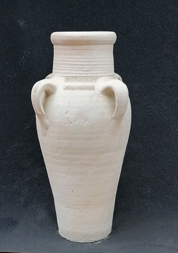 Amphore 60 cm hoch mit 4 Henkeln aus weißgrauen Terracotta