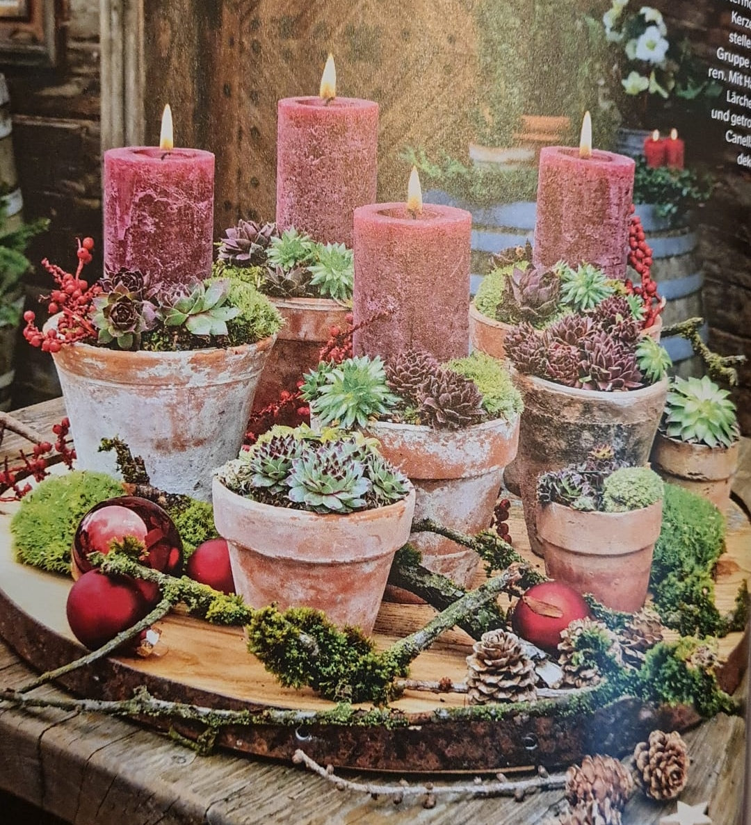 2 x 3er Set kleine Blumentöpfe aus rötlichen Terracotta, Kräutertopf Adventsgesteck Tischofen