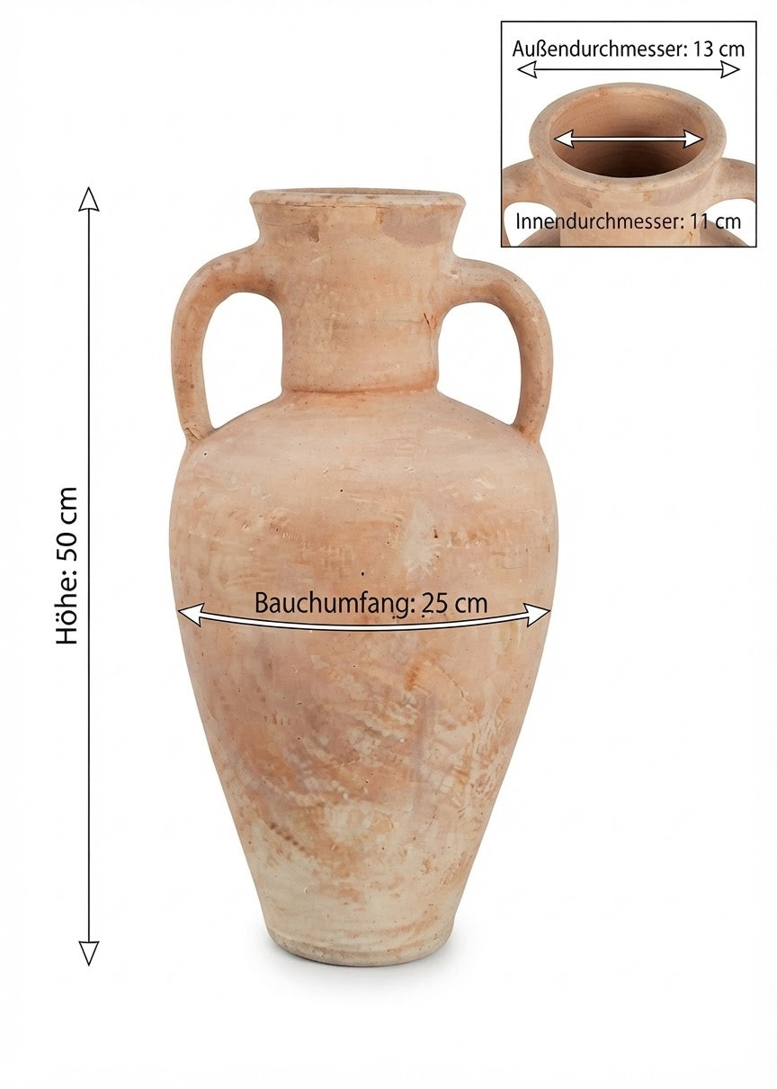 Stilvolle rustikal handgefertigte Amphore ca. 50 cm hoch mit 2 Henkel aus Terracotta Krug Vase