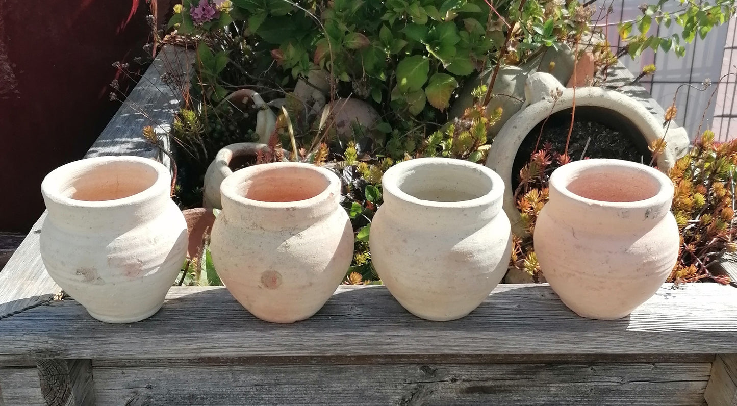 B-Ware !! 4er Set kleine rustikale Blumentöpfe ø 13 cm Terracotta Terrakotta Pflanztopf Übertopf Bonsaischale Kaktus