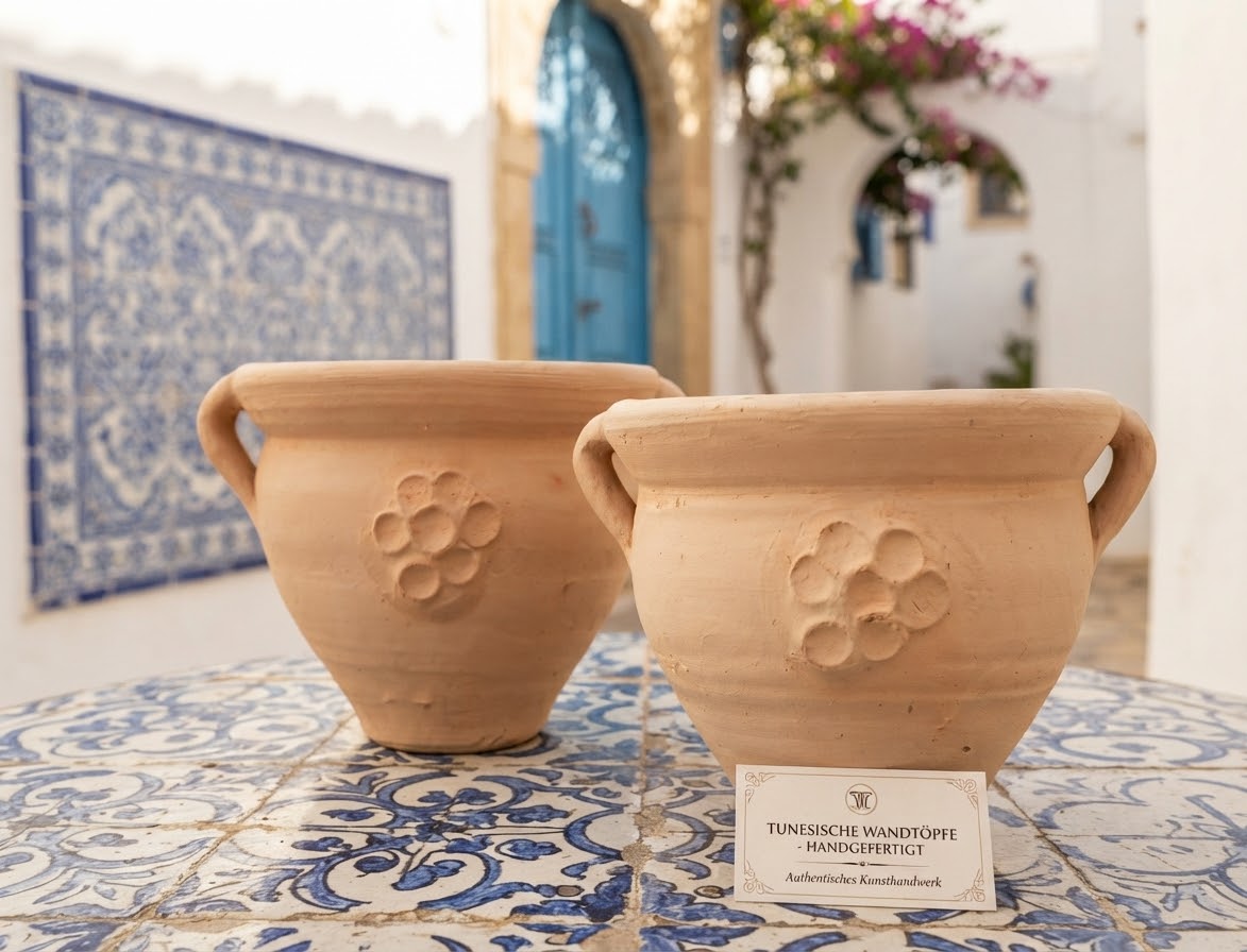 2er Set Wandtöpfe mit Blütendekor je ca. 23 cm breit aus Terracotta Liegeamphore Pflanzgefäß Blumtentopf Wandamphore