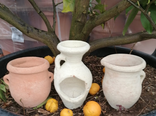2.Wahl !! 3er Set Kleine rustikale Amphoren mit Henkel ca. 20 cm + 15 + 13 cm hoch aus Terracotta, Vasen,