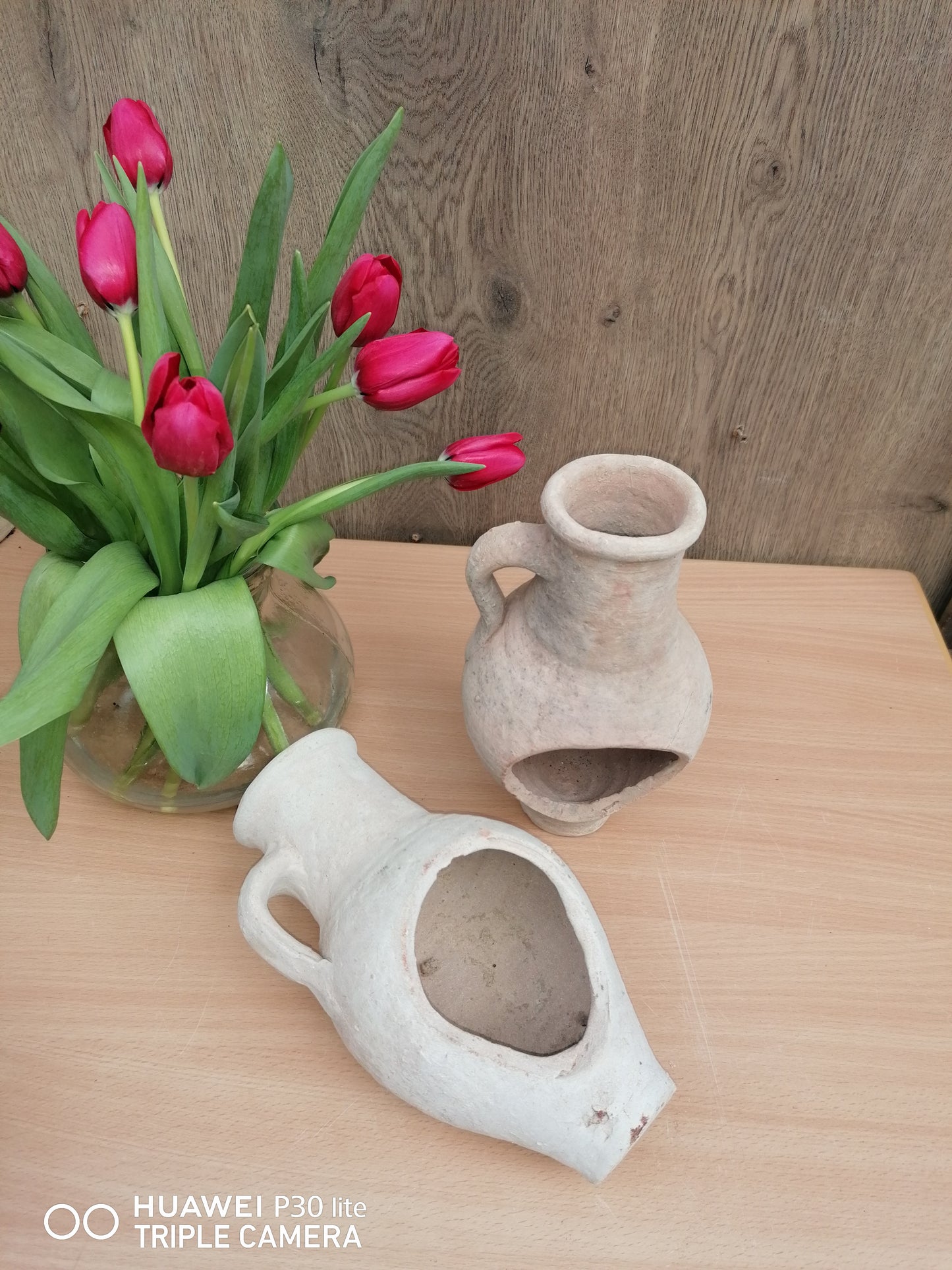 Neu ! 2er Set rustikale Amphoren mit je 1 Henkel ca. 24 cm lang aus Terracotta Liegeamphore bepflanzbar