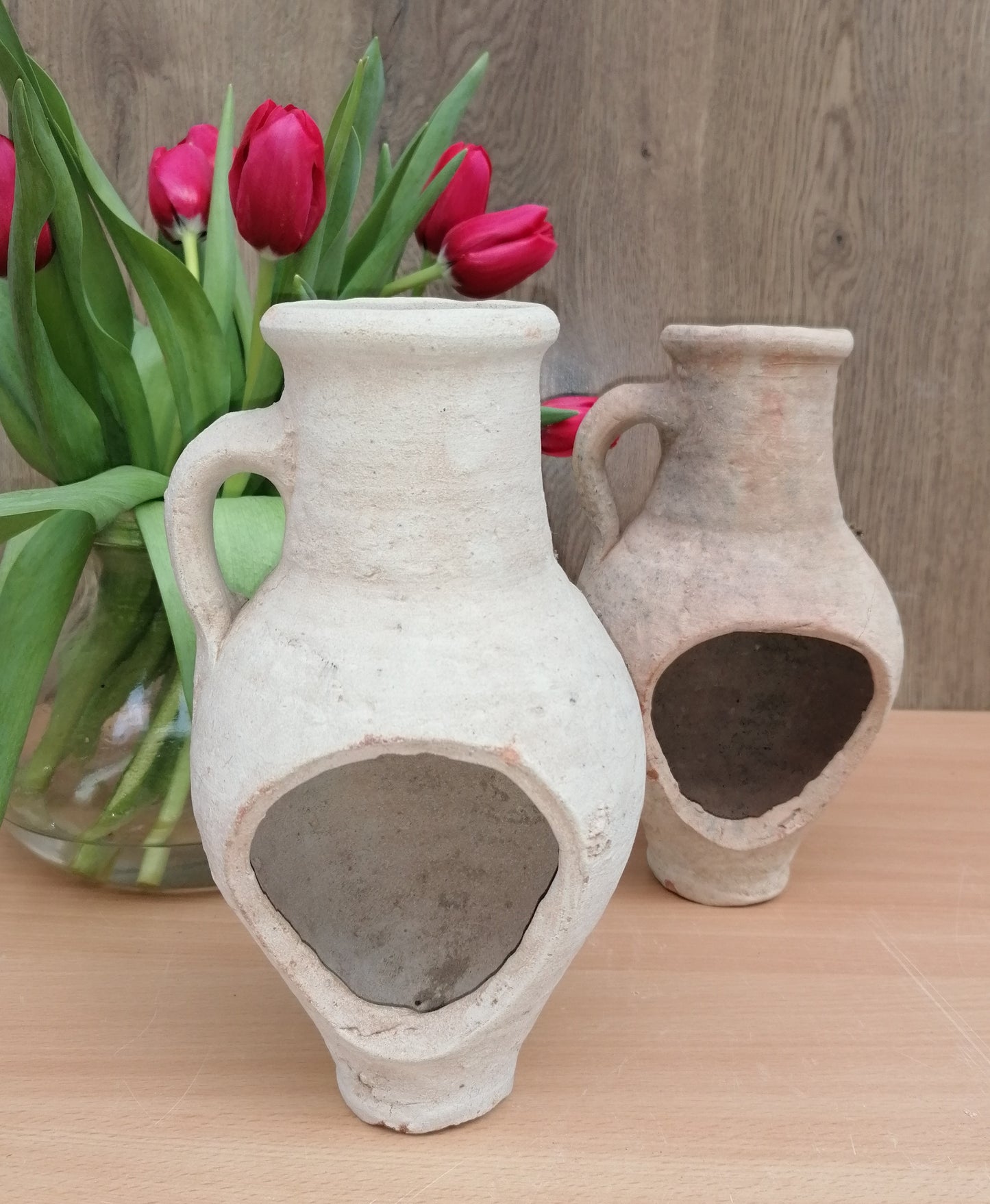 Neu ! 2er Set rustikale Amphoren mit je 1 Henkel ca. 24 cm lang aus Terracotta Liegeamphore bepflanzbar