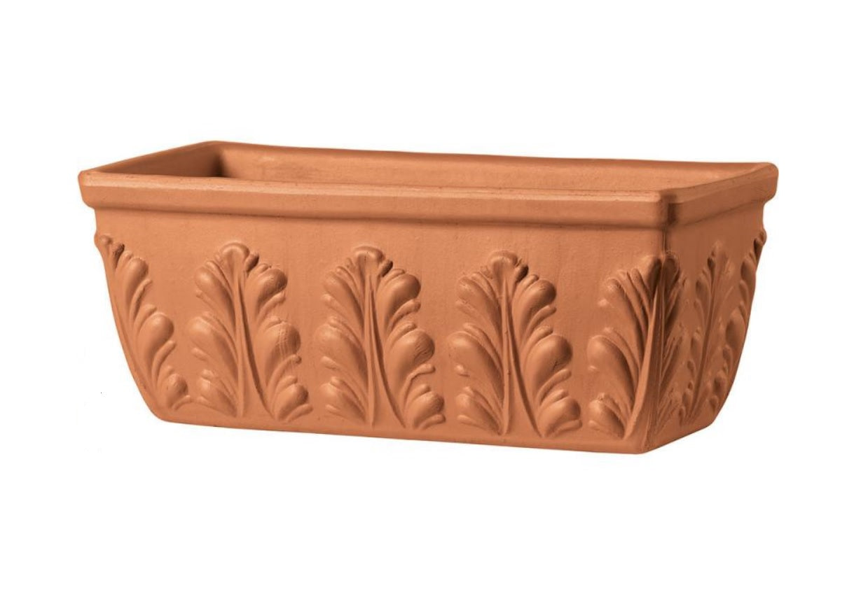 NEU !! Orig. ital. Blumenkasten mit Dekor 32 cm breit aus Terracotta, Pflanztopf, Balkonkasten, Pflanzkasten, Terrakotta, Garten ,