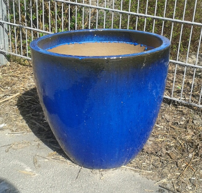 blaue pflanztöpfe 2. Wahl !! Blumentopf frostfest blau glasiert ø ca. 37 cm aus Steinzeu – La Casa