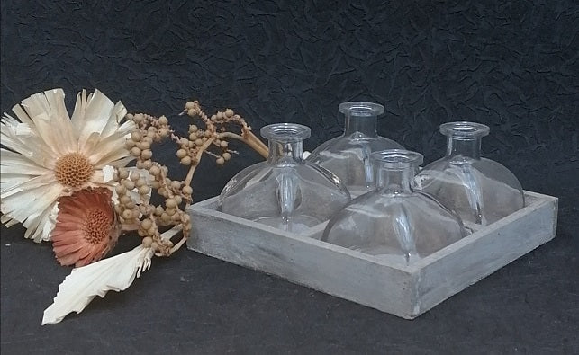 Echtholztablett mit 4 Teelichtgläsern 34 cm x 10 cm