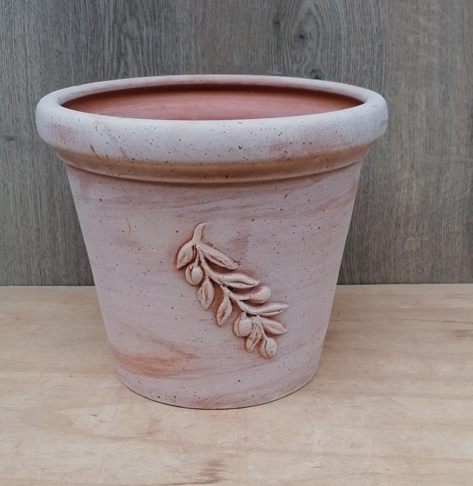 Hochwertiger italienischer Blumentopf ø ca. 30 cm mit Olivendekor aus Terracotta, Pflanztopf