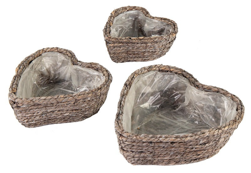 Aktion !! 3er Set Pflanzkörbe in Herzform Breite ca. 38, 30 und 22 cm aus Seegras - Naturprodukt