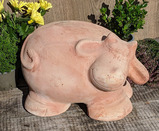 Lustige Kuh ca. 30 cm breit aus Terracotta, Bauernhof, Landleben