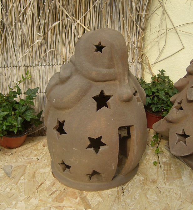 2.Wahl ! Nikolaus Weihnachtsmann ca. 35 cm hoch mit Sternenmotiv aus Terracotta Windlicht Advent