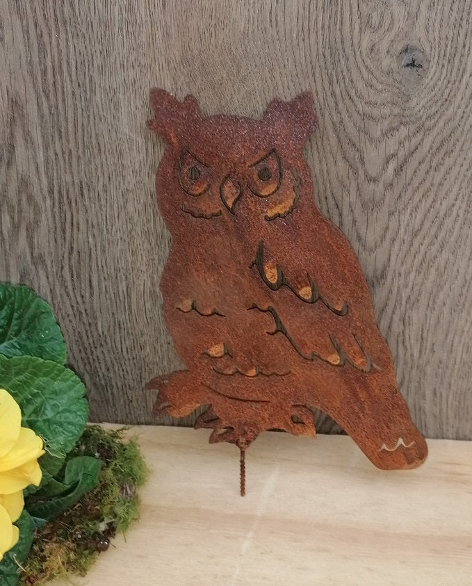 Eule zum Einschrauben ca. 22 cm hoch aus Metall in Edelrost Baumdeko Herbst Winter