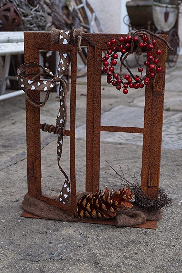 Sprossenfenster ca. 61 cm hoch aus Metall in Edelrost Deko Fensterschmuck