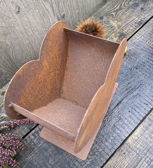 Herz, doppelt auf Platte, bepflanzbar, 28 cm hoch aus Metall in Edelrost Hochzeit Muttertag