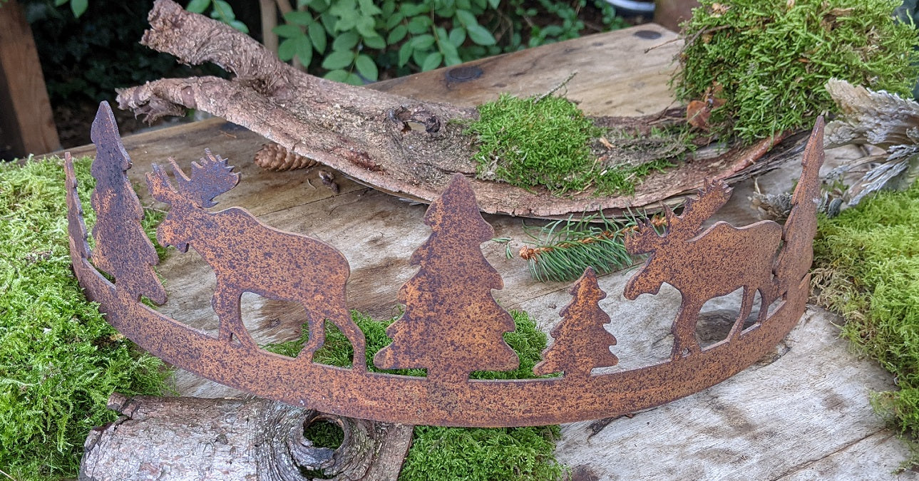Deko Halbring Elch 40 cm breit aus Metall in Edelrost Advent Weihnchtszeit