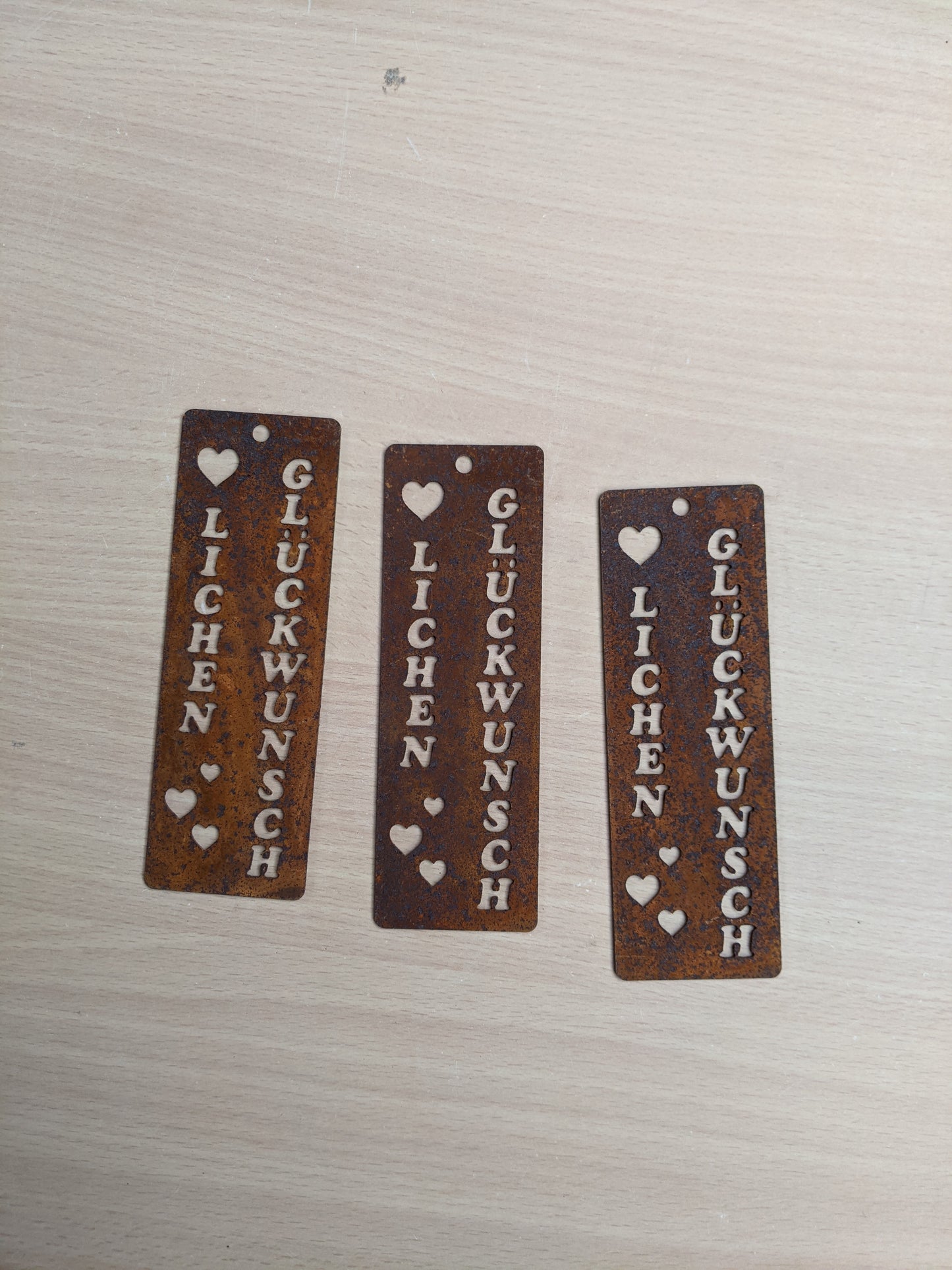 3er Set Anhänger "Danke" 13,5 cm hoch aus Metall in Edelrost Geschenkeanhänger