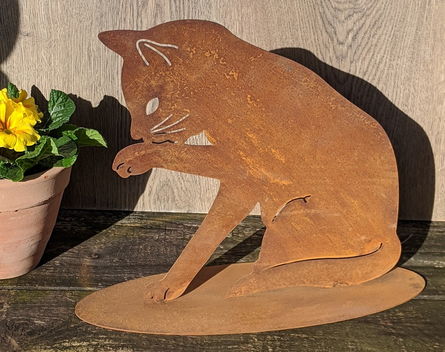 Katze ca. 28 cm breit aus Metall in Edelrost Haustier