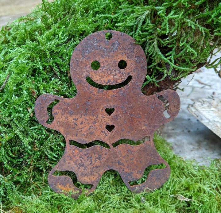 Lebkuchenfigur 10 cm hoch aus Metall in Edelrost zum Hängen Weihnachtsbaumschmuck