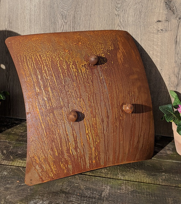 Schale gewölbt 44 cm, 2 mm dick, mit Füßen, extrem stabil aus Metall in Edelrost