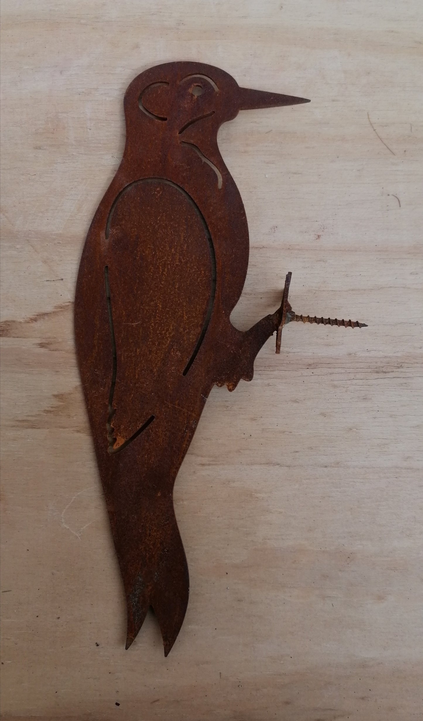 Cooler Specht zum Einschrauben ca. 25 cm hoch aus Metall in Edelrost Baumdeko Herbst Winter