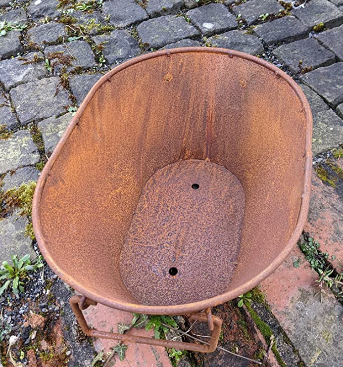 Pflanzwanne / Pflanztrog mit 2 Henkel ca. 51 cm breit aus Metall in Edelrost Pflanzgefäß Blumentopf