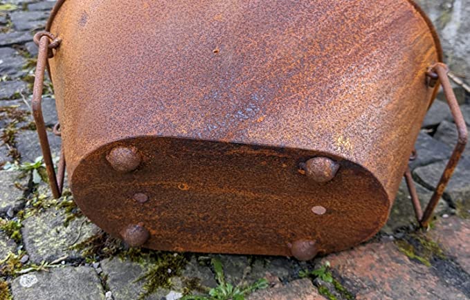 Pflanzwanne / Pflanztrog mit 2 Henkel ca. 51 cm breit aus Metall in Edelrost Pflanzgefäß Blumentopf