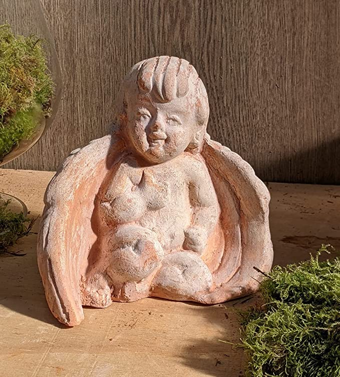 2. Wahl!! Kleiner Engel ca. 17 cm breit aus Terracotta, Deko, Grab Trauer Weihnachten