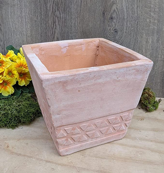 Schöner eckiger Blumentopf ø ca. 17 cm x 17 cm aus roten Terracotta, Pflanzgefäß