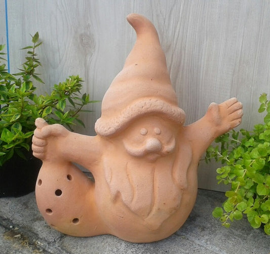Weihnachtsmann Nikolaus mit Weihnachtssack 31 cm hoch, beleuchtbar aus Terracotta Adventszeit Weihnachtsdeko