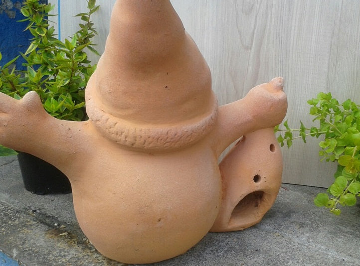 Weihnachtsmann Nikolaus mit Weihnachtssack 31 cm hoch, beleuchtbar aus Terracotta Adventszeit Weihnachtsdeko