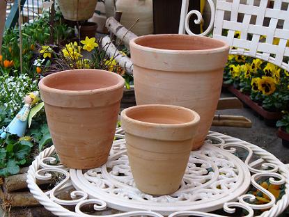 2 x 3er Set kleine Blumentöpfe aus rötlichen Terracotta, Kräutertopf Adventsgesteck Tischofen