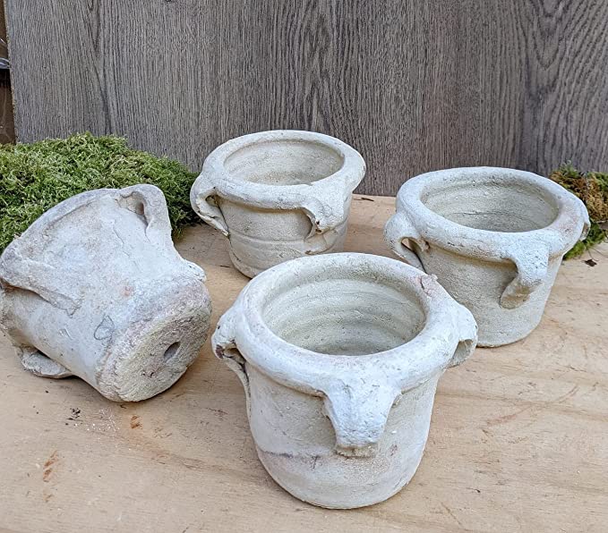 4er Set Kleine rustikale kleine Pflanztöpfe je ca. 12 cm Außendurchmesser aus Terracotta, Pflanztopf, Übertopf