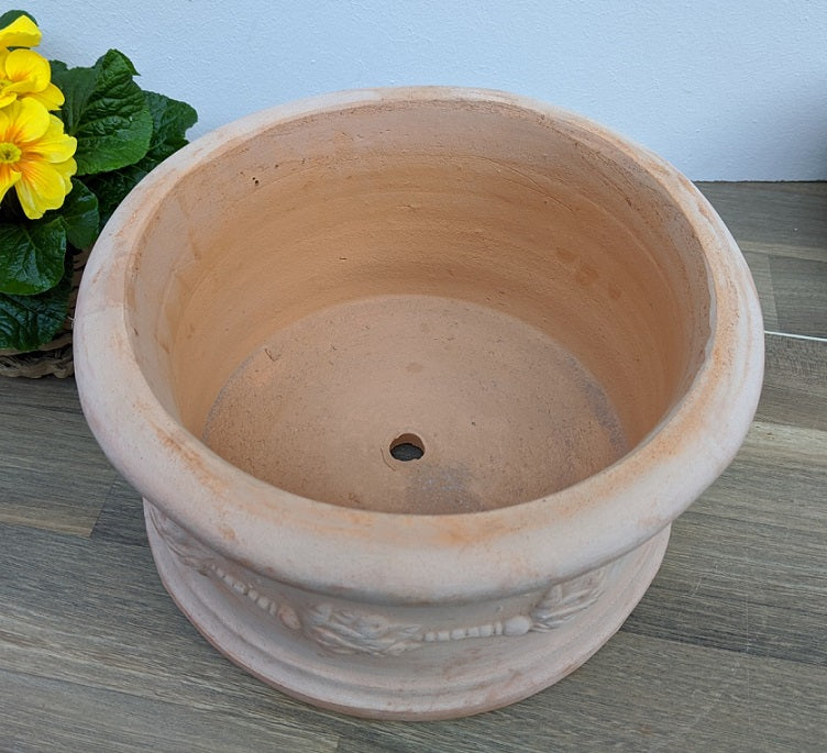 NEU !! 2 er Set Pflanzschalen ø 28 cm + ø 20 cm aus Terracotta mit schöner Ranke , Pflanztopf Blumenkübel Blumentopf