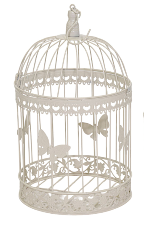 NEU !! Cremefarbener Vogelkäfig ca. 37 cm hoch mit Schmetterlingen aus Metall , Voliere , Käfig