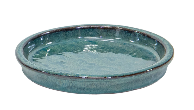 NEU !! Winterfester Untersetzer Teller Vogeltränke ø ca. 25 cm aus Keramik grün glänzend glasiert Insektentränke Vogelbad Garten Blumentopf