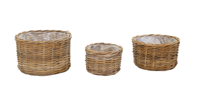 Neu !! 3er Set Pflanzkörbe aus Rattan / Weide -Naturprodukt mit einem Außendurchmesser von 26 cm , 35 cm und 39 cm  Übertopf Blumentopf Deko