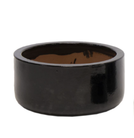 NEU !! Pflanzschale ø 38 cm aus Steinzeug schwarz glänzend glasiert , Pflanztopf Blumenkübel Blumentopf