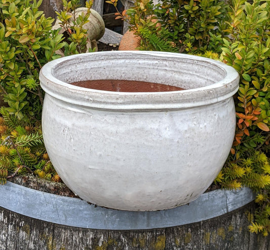 NEU !! Großer Blumentopf Pflanzschale winterfest weiß glasiert ø ca. 39 cm aus Steinzeug Pflanztopf, Blumenkübel