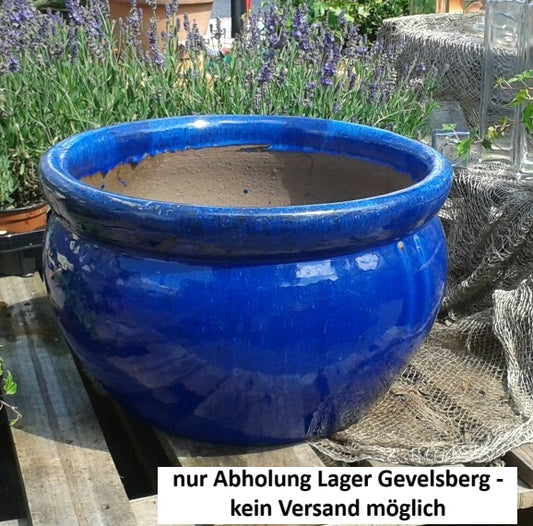 NEU !! Großer Blumentopf / Pflanzschale winterfest blau glasiert ø ca. 50 cm aus Steinzeug Pflanztopf, Blumenkübel