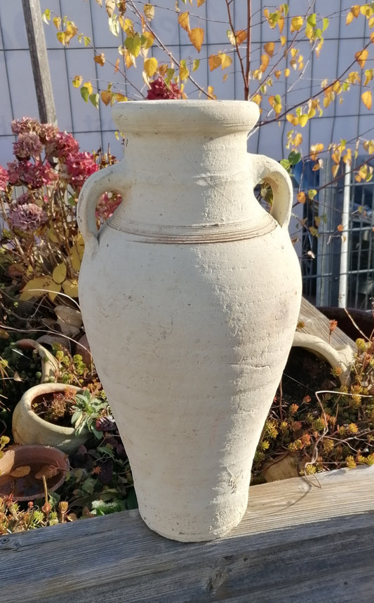 2. Wahl Aktion ! schöne große Amphore mit 2 Henkeln ca. 50 cm hoch aus weißgrauen Terracotta Krug Vase Wasserlauf