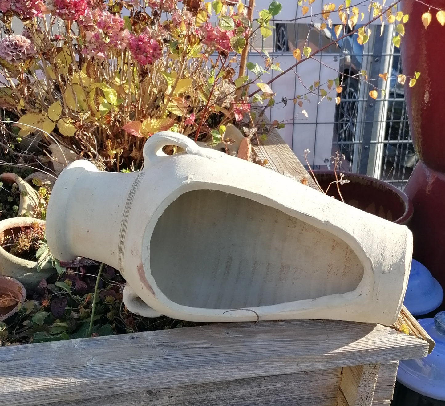 2. Wahl Aktion !  Rustikale große offene Amphore mit 2 Henkeln ca. 50 cm hoch aus Terracotta Krug Vase Wasserlauf