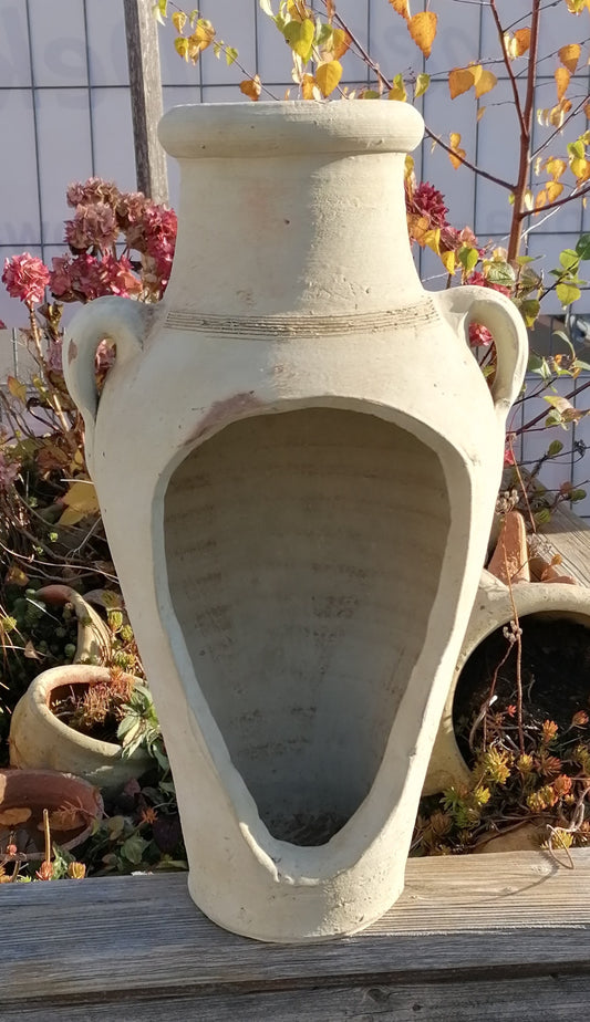 2. Wahl Aktion ! Rustikale große offene Amphore mit 2 Henkeln ca. 50 cm hoch aus Terracotta Krug Vase Wasserlauf