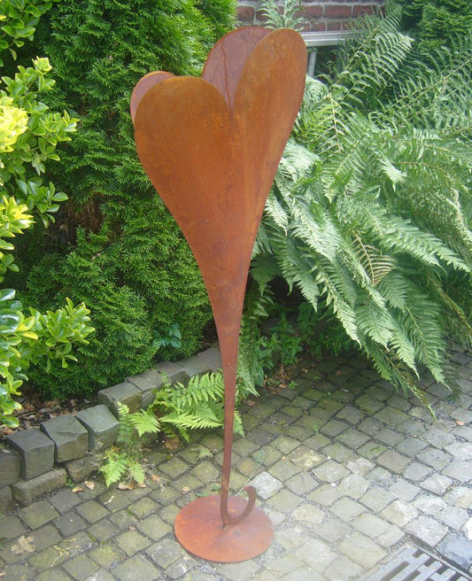 Herz auf Platte, 135 cm hoch, bepflanzbar, sehr robust aus Metall in Edelrost, Hochzeit Liebe Geburtstag Muttertag