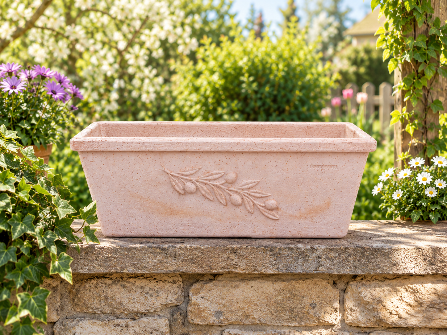 Hochwertiger original italienischer Blumenkasten mit Olivenranke ca. 4 – La Casa