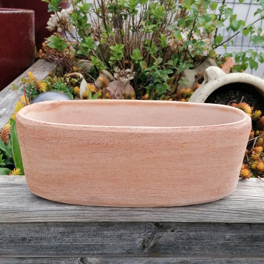 Blumenkasten oval ca. 33 cm breit aus Terracotta, Pflanztopf, Balkonkasten