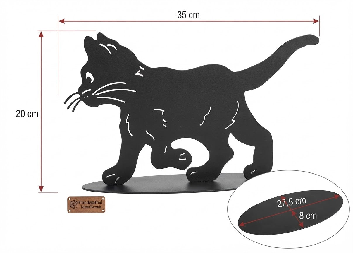 Dekorative schwarze Katzen - Silhouette 35 cm breit aus Metall - Handgefertigte Deko - Figur für Fensterbank Wohnzimmer und Garten