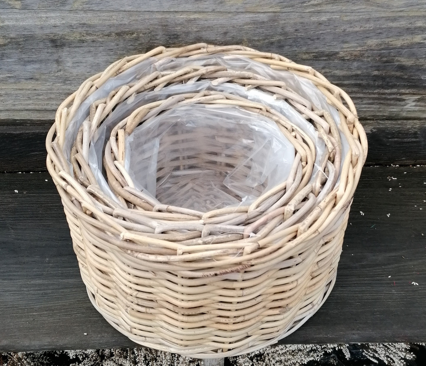 Neu !! 3er Set Pflanzkörbe aus Rattan / Weide -Naturprodukt mit einem Außendurchmesser von 26 cm , 35 cm und 39 cm  Übertopf Blumentopf Deko