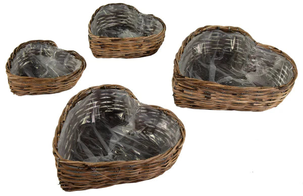 Neu !! 4er Set Pflanzkörbe in Herzform ca. 26 cm - 43 cm breit aus Rattan - Weide - Naturprodukt Blumentopf Pflanzgefäße